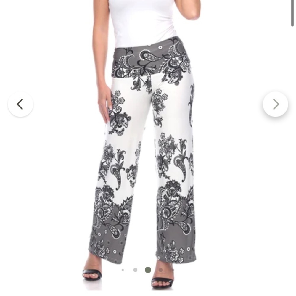 Floral Paisley Printed Palazzo Pants - White Mark e1. - Picture 3 of 11